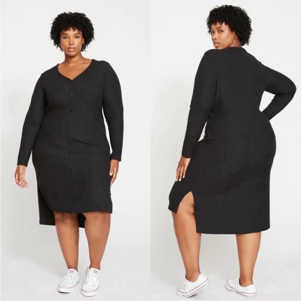 Universal Standard Weekend Ribbed Cardigan Dress Black Modal Large (Us 22-24)